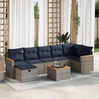 8-delige Loungeset met kussens poly rattan grijs