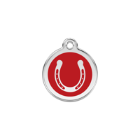 Horse Shoe Red roestvrijstalen hondenpenning small/klein dia. 2 cm - Reddingo
