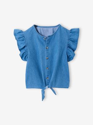 Denim blouse met volantmouwen lichtblauw
