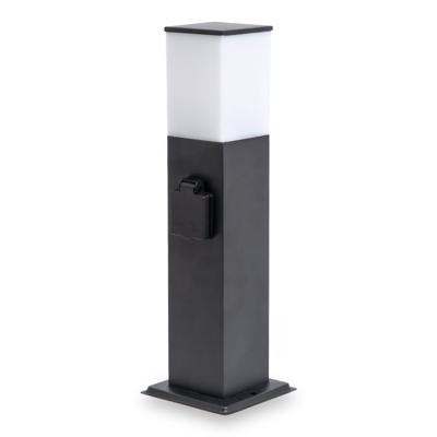 Rustic S Buitenstopcontactpaal 42cm - LED sokkellamp met buitenstopcontact - 2 stopcontacten - IP44 waterdicht - E27 fitting - Zwart - Tuinlantaarn