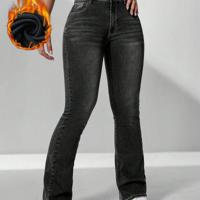 Women's Dark Wash Flare Leg Jeans | Curvy Fit Denim Pants Black-2 / 28