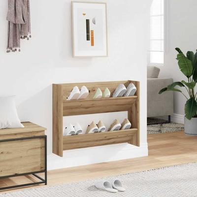 Wandschoenenkast 80x18x60 cm bewerkt hout artisanaal eikenkleur
