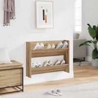 Wandschoenenkast 80x18x60 cm bewerkt hout artisanaal eikenkleur