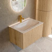 Badmeubel Mondiaz Kurve-Dlux | 70 cm | Meubelkleur Oak | Wastafelkleur Meli | Solid surface | Wasbak midden spoelbak | 1 kraangat