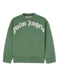 Palm Angels Kids sweat en coton à logo incurvé - Vert