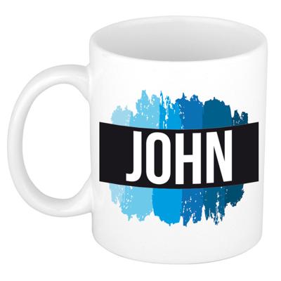 John naam cadeau koffie mok - beker - met blauw verfstrepen - Cadeau collega - vaderdag John naam cadeau koffie mok - beker - met blauw verfstrepen - Cadeau collega - vaderdag