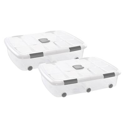 Plasticforte Opslagbak/box met deksel - 3x - 56L - 80 x 60 x 18 cm - transparant - met wielen