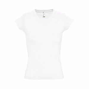 Dames t-shirt V-hals wit 100% katoen slimfit