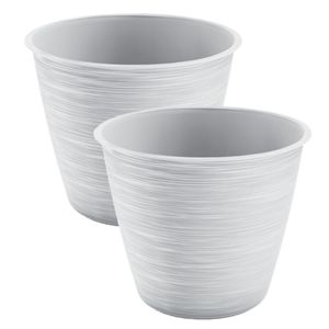 4x stuks stijlvolle kunststof plantenpot/bloempot dia 17 cm/hoogte 14.5 cm Paintstripe wit