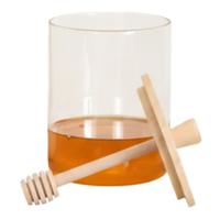 Honingpot incl lepel - transparant - glas/bamboe - 400 ml