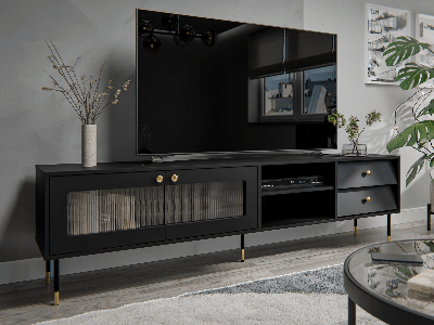 Tv-meubel AURALU 2 deuren 2 lades 200 cm zwart
