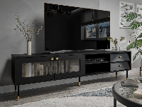 Tv-meubel AURALU 2 deuren 2 lades 200 cm zwart