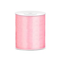 1x Satijnlint roze rol 10 cm x 25 meter cadeaulint verpakkingsmateriaal   - - thumbnail