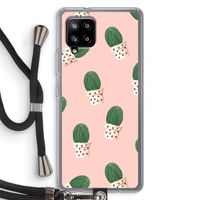 Cactusprint roze: Samsung Galaxy A42 5G Transparant Hoesje met koord