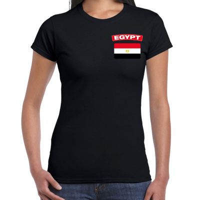 Egypt t-shirt met vlag Egypte zwart op borst voor dames Egypt t-shirt met vlag Egypte zwart op borst voor dames