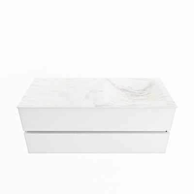 MONDIAZ VICA-DLUX 120cm badmeubel onderkast Talc 2 lades. Inbouw wastafel CLOUD rechts 1 kraangat, kleur Ostra.
