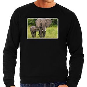 Dieren sweater / trui met olifanten foto zwart voor heren