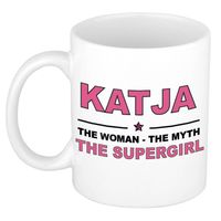 Naam cadeau mok/ beker Katja The woman, The myth the supergirl 300 ml - Naam mokken - thumbnail