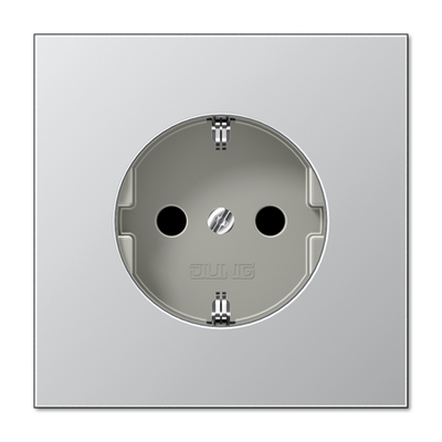 Jung wandcontactdoos 1-voudig met randaarde en kinderbeveiliging Aluminium AL 1520NKI