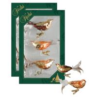 Decoratie vogels - 6x stuks - op clip - bruin tinten - 11 cm - glas - decoratievogeltjes