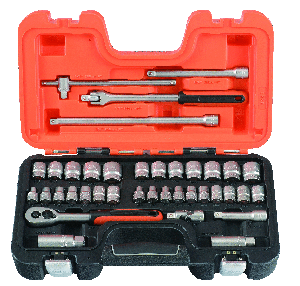Bahco Doppenset 3/8" | omkeerbare ratel | zeskant | metrisch en inch-maten - 38-delig - koffer - S380