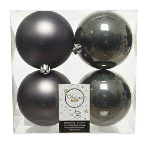 Decoris Kerstballen - 4x st - antraciet grijs - D10 cm - kunststof - kerstversiering