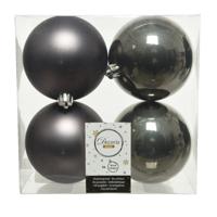 Decoris Kerstballen - 4x st - antraciet grijs - D10 cm - kunststof - kerstversiering - thumbnail