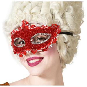 Verkleed gezichtsmasker Venetiaans - rood met glitters - volwassenen - Carnaval/gemaskerd bal