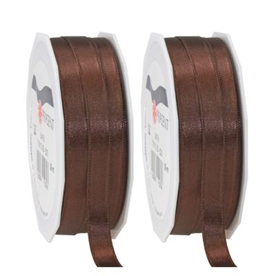 Cadeaulint Satijn - 2x - 1 cm x 25 meter - bruin - cadeaus inpakken - sierlint