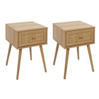 Nachtkastje Classico - 2x - 1 lade - lichtbruin - dennenhout - 39 x 39 x 55 cm