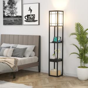 Staande Vloerlamp met Planken en Lade Moderne Staande Vloerlamp voor Woonkamer en Slaapkamer 26 x 26 x 160,5 cm Zwart