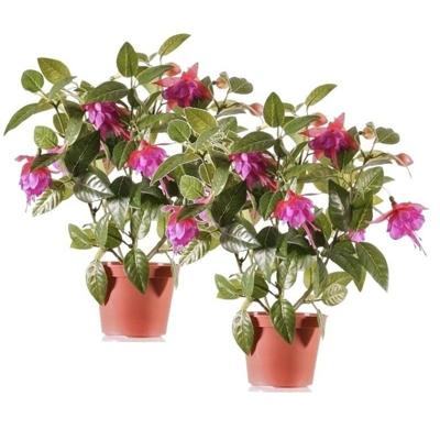 Bellatio flowers & plants kunstplant met bloemen - 2x - fuchsia roze - 30 cm - binnen