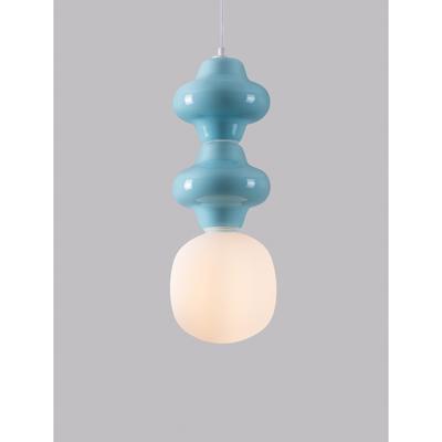 Lyora HanglampClio M blauw keremiek met wit glas - 9009113