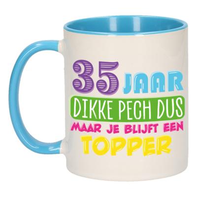 Verjaardag cadeau mok 35 jaar - blauw - dikke pech dus - 300 ml - keramiek