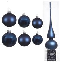 Groot pakket glazen kerstballen 50x donkerblauw glans/mat 4-6-8 cm met piek mat - thumbnail