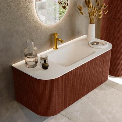 Badmeubel Mondiaz Kurve | 110 cm cm | Meubelkleur Ruby | Wastafelkleur Talc | Solid surface | Wasbak midden spoelbak | 1 kraangat
