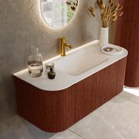 Badmeubel Mondiaz Kurve | 110 cm cm | Meubelkleur Ruby | Wastafelkleur Talc | Solid surface | Wasbak midden spoelbak | 1 kraangat