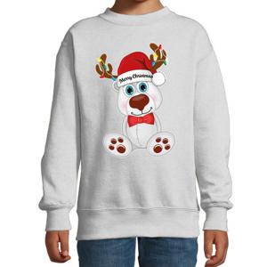 Kersttrui/sweater voor jongens/meisjes - Merry Christmas - grijs - Kerst ijsbeer