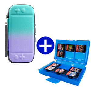 Case geschikt voor Nintendo Switch / Nintendo Switch OLED + Game Card hoes - 12 Games - Draagtas - Opbergtas - Blauw/Paars/LichtBlauw