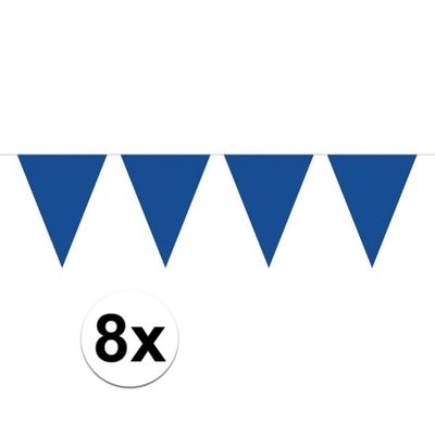 8 stuks Vlaggenlijnen/slingers XXL blauw 10 meter