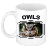 Dieren uil beker - owls/ uilen mok wit 300 ml     -