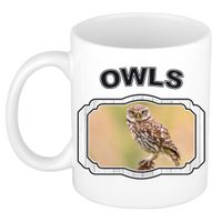 Dieren steenuil beker - owls/ uilen mok wit 300 ml - thumbnail