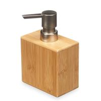 Luxe zeeppompje/dispenser Bamboo - lichtbruin/zilver - hout - 10 x 6 x 15 cm - 500 ml - thumbnail