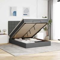 Ottoman bed met matras en LED's 140x190cm stof donkergrijs