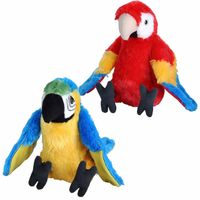Vogels knuffels setje van 2x pluche knuffel Macaw Papegaaien van 20 cm - Vogel knuffels - thumbnail