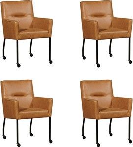 Set van 4 Cognac leren moderne eetkamerstoelen Lucky - Vintage Leer Cognac (cognac leer)