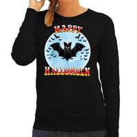 Happy Halloween vleermuis verkleed sweater zwart voor dames - thumbnail