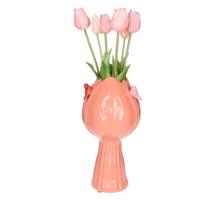 Countryfield vaas Tulip - tulpen vorm - vogeltjes - steen - roze - 18 x 32 cm