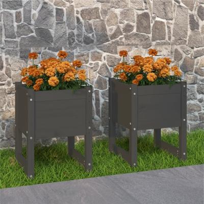 Plantenbakken 2 st 40x40x52,5 cm massief grenenhout grijs