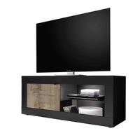 BASICO TV-meubel met 1 deur in vintagestijl - Pero eiken en matzwart decor - L140 x H56 x D43 cm